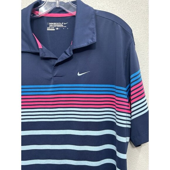 Nike Golf Tour Performance Mens Polo Large Dri-Fit Blue Black Pink Multicolor - Picture 3 of 6